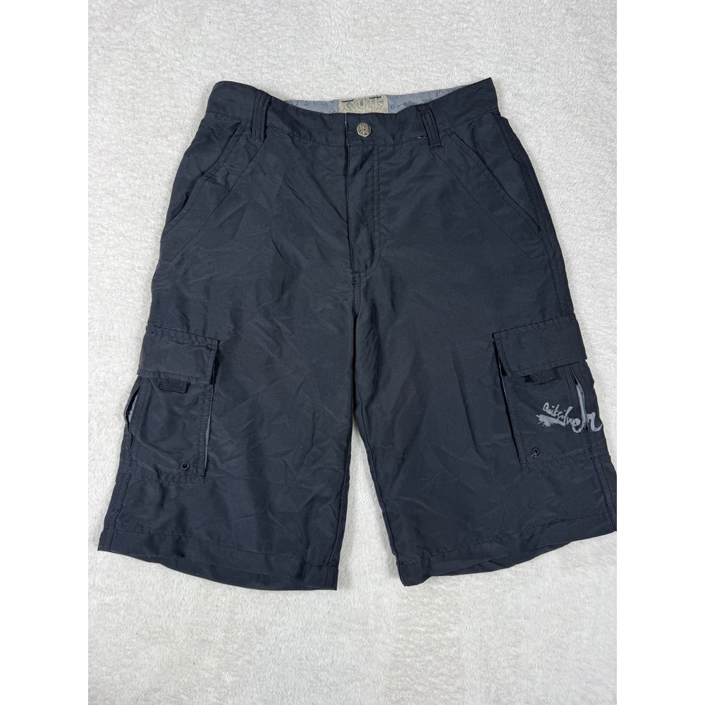Quiksilver Cargo Shorts Boys 14 Black Excellent 27 Waist Utility Surf Skate